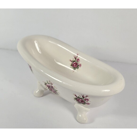 Vintage VB Athena Claw Foot Tub Roses Soap Dish Porcelain 9" Bathroom Decor USA - Picture 2 of 10